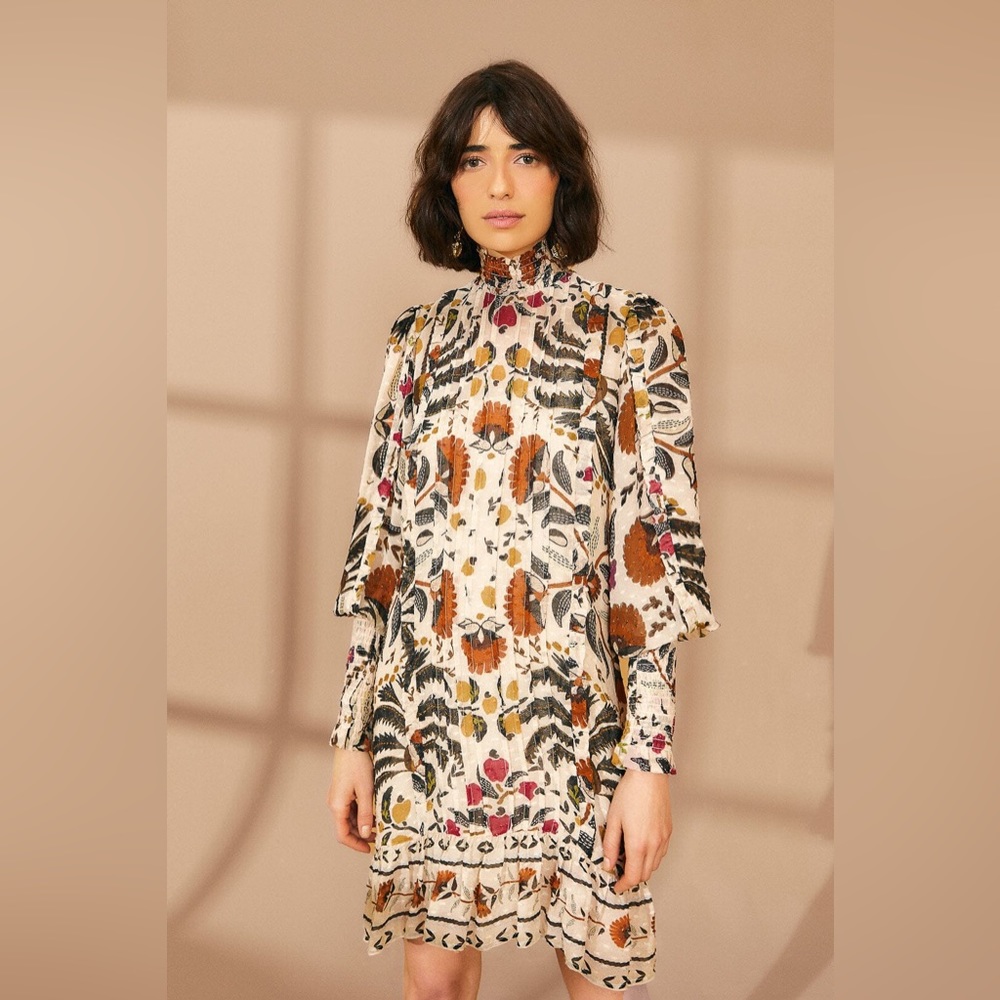 Farm Rio Palms Paradise Sand High Neck Mini Dress